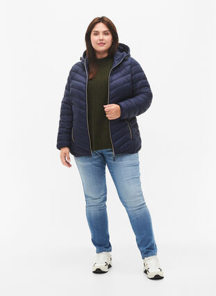 Zizzi Veste légère à capuche, Navy Blazer, Model image number 2