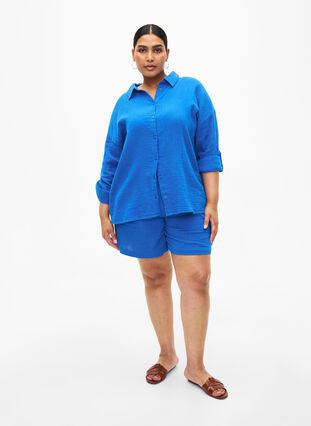 Zizzi Chemise avec col en mousseline de coton, Victoria blue, Model image number 2