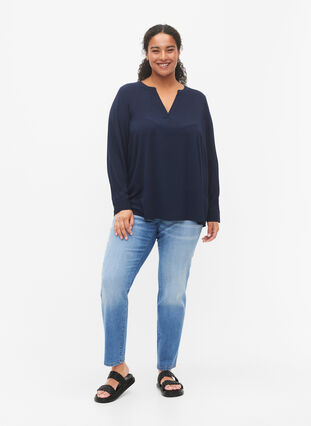 Zizzi Blouse à manches longues avec détails en dentelle , Navy Blazer, Model image number 2