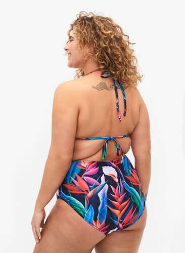 Zizzi Bas de bikini à imprimé et taille haute, Bright Leaf, Model image number 1