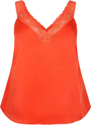 Zizzi FLASH - Top avec col en V et bord en dentelle, Orange.com, Packshot image number 0