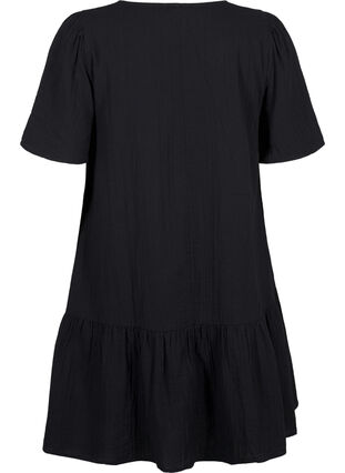 Zizzi Robe à manches courtes en coton à une coupe évasée, Black, Packshot image number 1