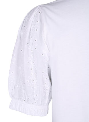 Zizzi Chemisier en coton biologique avec manches en broderie anglaise, Bright White, Packshot image number 3