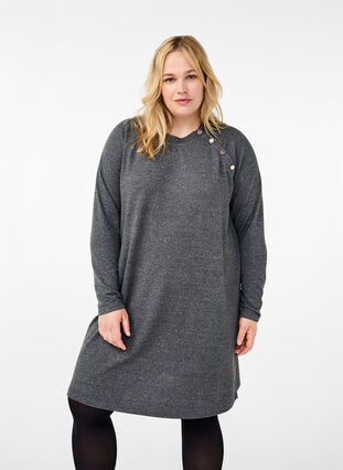 Zizzi Robe en jersey avec boutons, Dark Grey Melange, Model image number 0