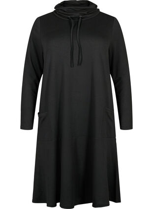 Zizzi Robe en jersey avec col montant et poches, Black, Packshot image number 0