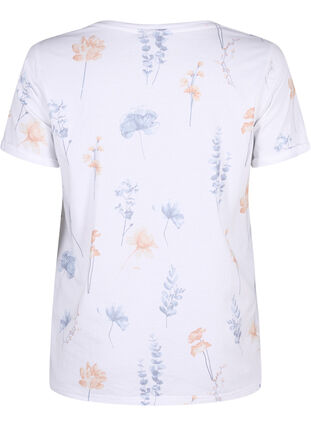 Zizzi T-shirt en coton biologique avec imprimé floral, White W. Blue flower, Packshot image number 1