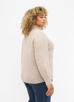 Zizzi Pull en tricot à motifs avec col roulé, Simply Taupe Mel., Model image number 1