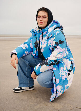 Manteau d'hiver long avec un imprimé floral, French Blue Comb, Image image number 0