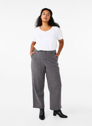 Pantalon à carreaux avec taille haute et jambes droites, Check, Model