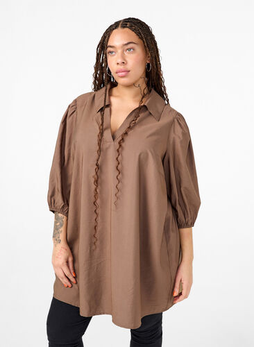 Zizzi Tunique en viscose avec décolleté en V et col, Chocolate Chip, Model image number 0