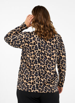 Zizzi FLASH - Blouse à manches longues avec col roulé, Leopard Print , Model image number 1