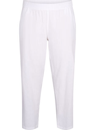 Zizzi Pantalon en coton uni avec du lin, Bright White, Packshot image number 0