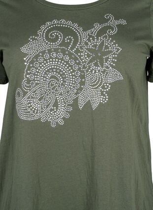 Zizzi T-shirt en coton avec motif strass, Thyme w. Rhinestones, Packshot image number 2