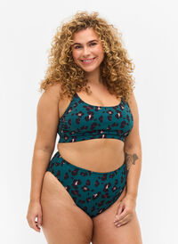 Culotte de bikini à taille haute, Teal Leopard, Model