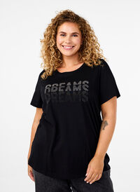 T-shirt en coton avec motif strass, Black w. Dream, Model