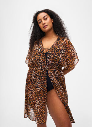 Zizzi Kimono de plage avec imprimé, Leopard, Model image number 2