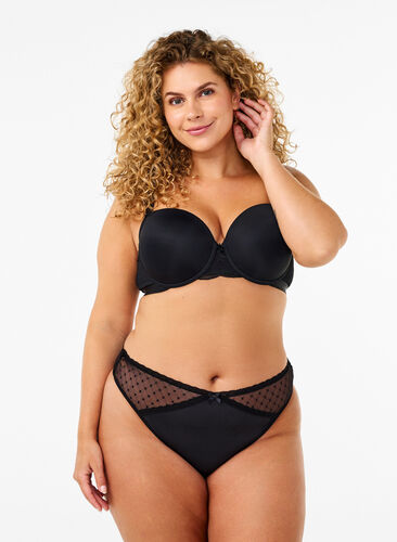 Zizzi String 2-pack avec dentelle, Black, Model image number 0