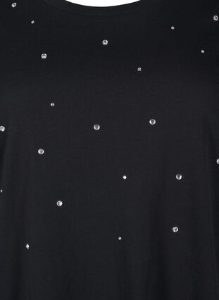 Zizzi T-shirt en coton avec strass, Black, Packshot image number 2