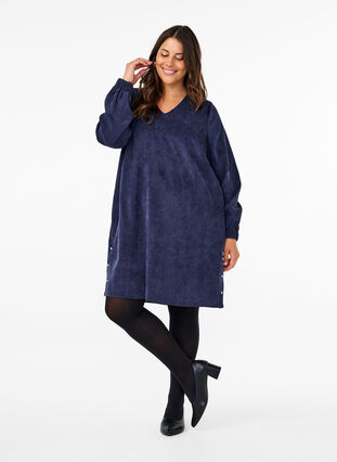 Zizzi Robe courte en velours avec poches, Medieval Blue, Model image number 2