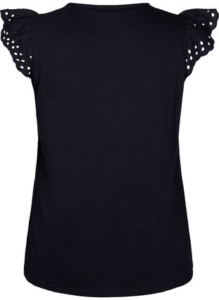 Zizzi T-shirt en coton biologique avec broderie anglaise, Black, Packshot image number 1