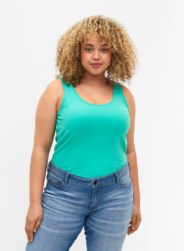 Zizzi Top basique de couleur unie en coton, Aqua Green, Model image number 0