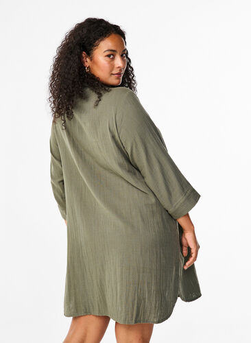 Zizzi Chemise longue en mousseline de coton, Thyme, Model image number 1