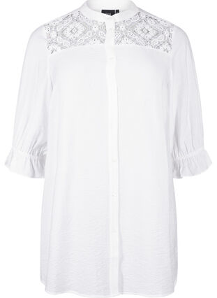 Zizzi Chemise longue en viscose avec détail en dentelle, Bright White, Packshot image number 0