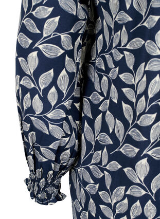 Zizzi Blouse avec smocks et décolleté en V, Navy Leaf, Packshot image number 3