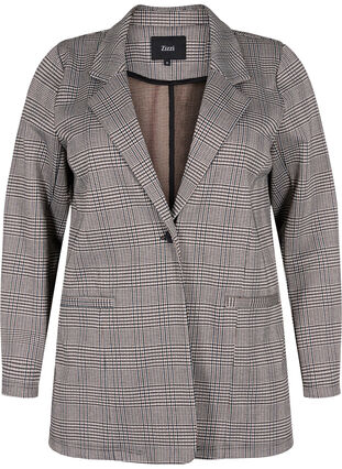 Zizzi Blazer à carreaux avec fermeture à boutons, Beige Brown Check, Packshot image number 0