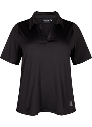 Zizzi T-shirt polo avec col en V, Black, Packshot image number 0