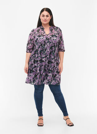 Zizzi Tunique à imprimé floral et lurex, Black Small Fl. AOP, Model image number 2