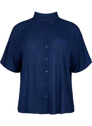 Zizzi Chemise à manches courtes en viscose, Medieval Blue, Packshot image number 0