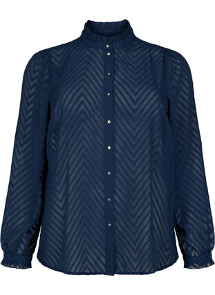 Zizzi Chemisier à volants et texture à motifs, Navy Blazer, Packshot image number 0