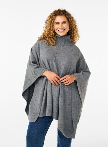 Zizzi Poncho avec col montant, Medium Grey Melange, Model image number 0