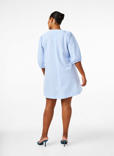 Zizzi Robe avec liens et manches 3/4, Blue Stripe, Model image number 1