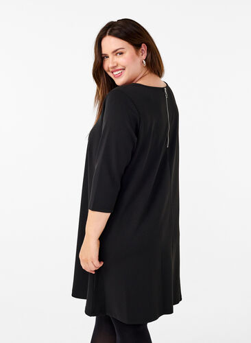 Zizzi FLASH - Robe trapèze courte avec manches 3/4, Black, Model image number 1