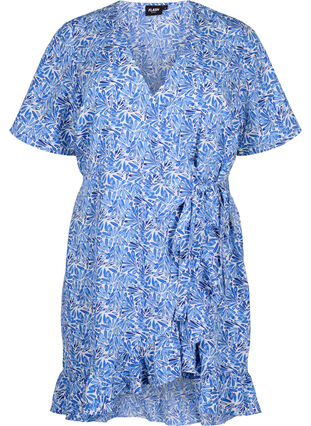 Zizzi FLASH - Robe portefeuille à manches courtes, White Blue AOP, Packshot image number 0