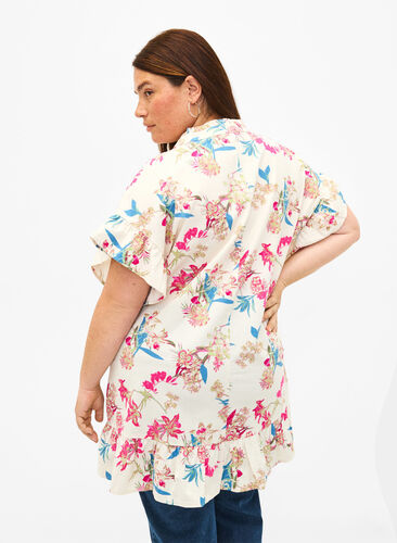 Zizzi Tunique motif floral en coton, Eggnog Flower AOP, Model image number 1