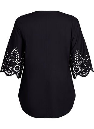 Zizzi Chemisier avec broderie anglaise et manches 3/4, Black, Packshot image number 1