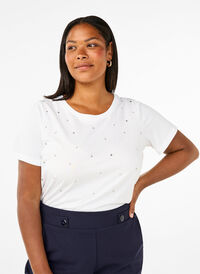 T-shirt en coton avec strass, Bright White, Model