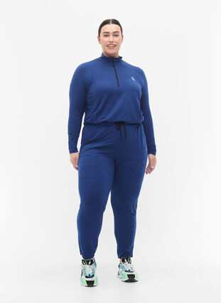 Zizzi Pantalon de sport avec poches et cordons coulissants, S. Blue / Black Mel., Model image number 3