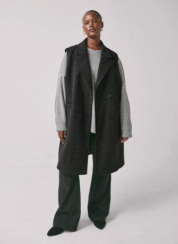 Zizzi Gilet long en imitation laine, Dark Grey Melange, Image image number 0