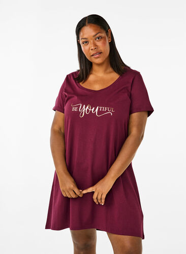 Zizzi Chemise de nuit à manches courtes en coton biologique, Fig Be You, Model image number 0