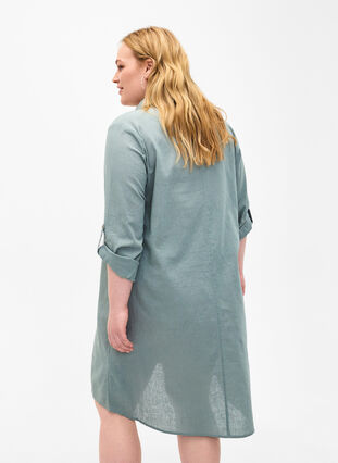 Zizzi Robe rayée en coton et lin, Chinois Green, Model image number 1