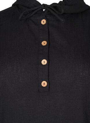 Zizzi Tunique à capuche en coton et lin, Black, Packshot image number 2