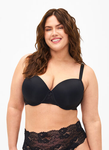 Zizzi Soutien-gorge moulé avec résille, Black, Model image number 0