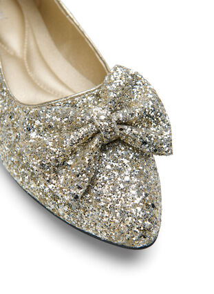 Zizzi Ballerines larges à paillettes avec nœud, Gold Glitter, Packshot image number 3