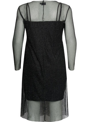 Zizzi Robe filet à manches longues, Black w. Silver, Packshot image number 1