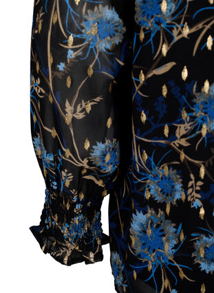 Zizzi Blouse à fleurs à manches longues et col en V, Black Blue Flower , Packshot image number 3