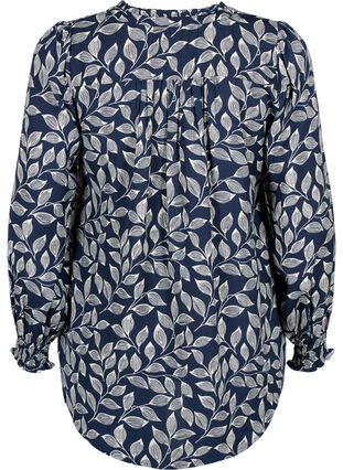 Zizzi Blouse avec smocks et décolleté en V, Navy Leaf, Packshot image number 1